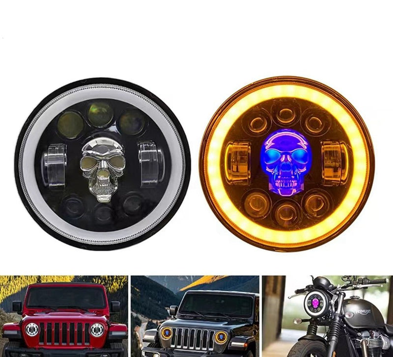 7 Zoll Totenkopf-LED-Scheinwerfer | Scheinwerfer wasserdicht für Motorrad/SUV