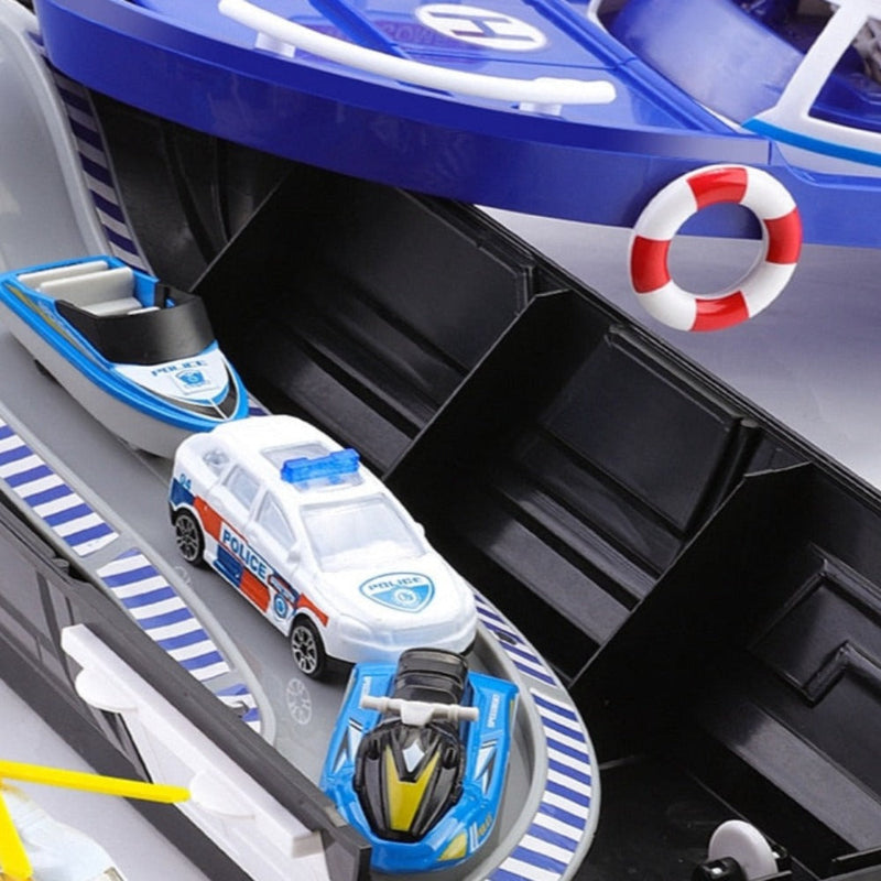 Feuerwehrmann-Polizeiauto-Frachtschiff-Spielzeugboot-Spielset (2 Farben)