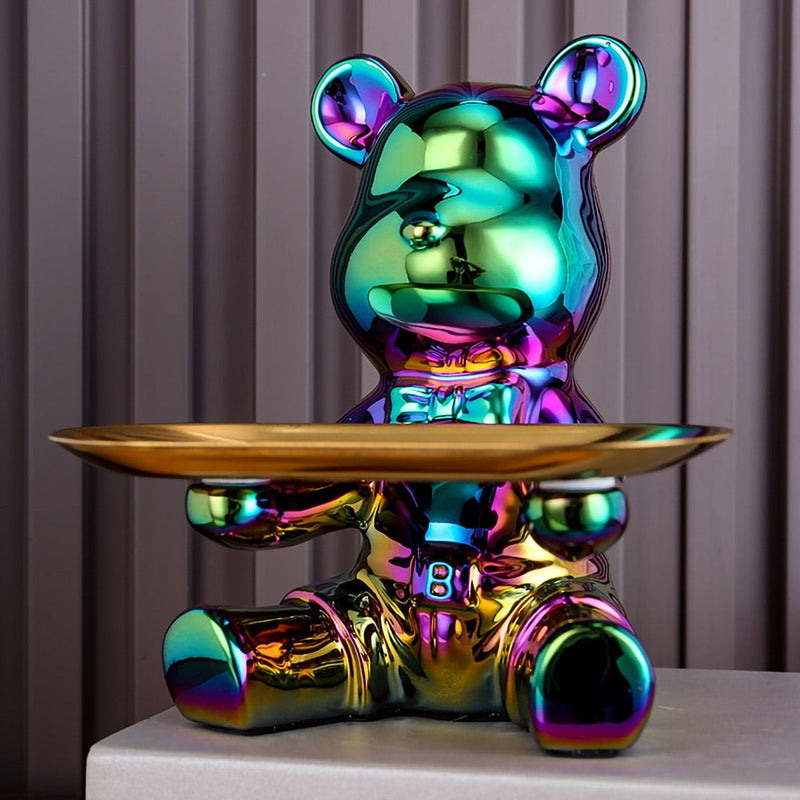 Keramik-Bärenskulptur-Tablett und Sparschwein