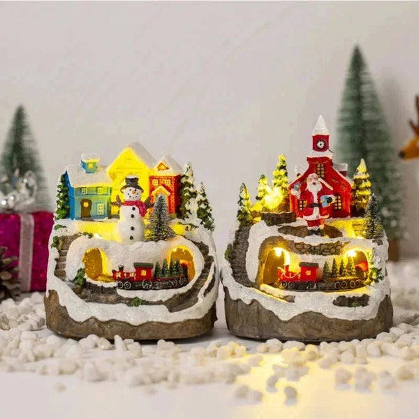 Musical Christmas Figurine with Lights – Snowy House & Snowman Décor