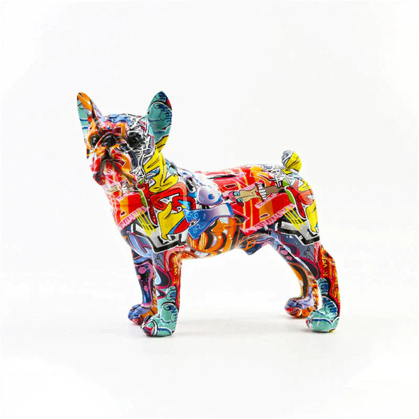 Statue einer Französischen Bulldogge mit Graffiti-Malerei