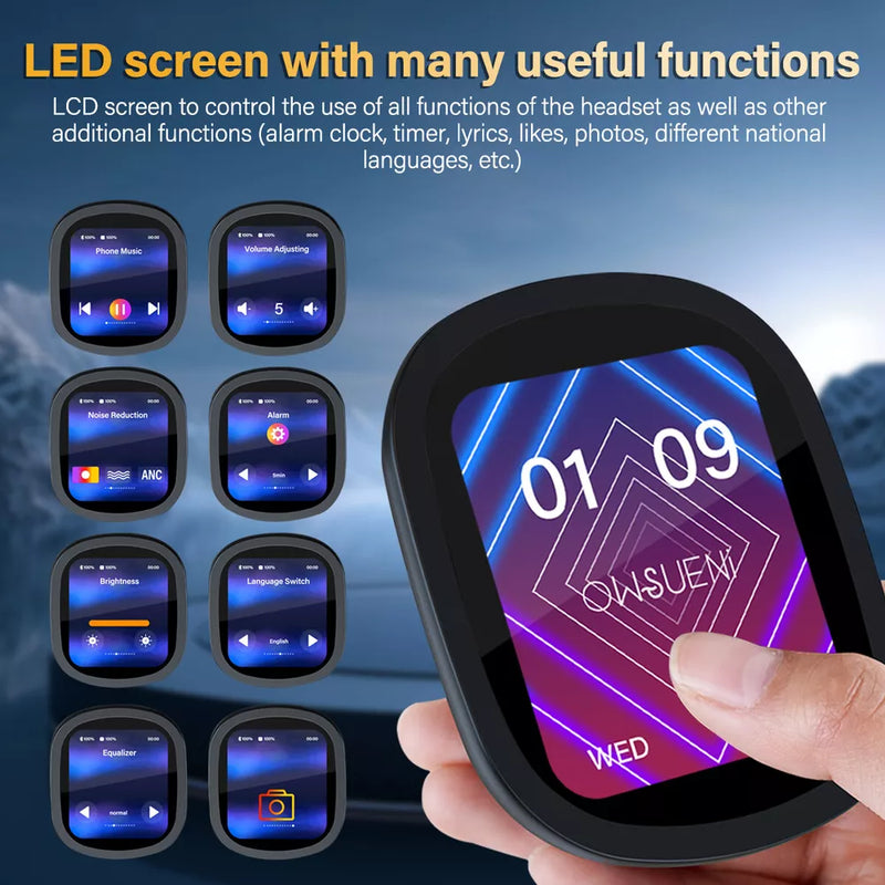 Hybrid ANC Bluetooth 5.3 Wireless Headphones with LCD