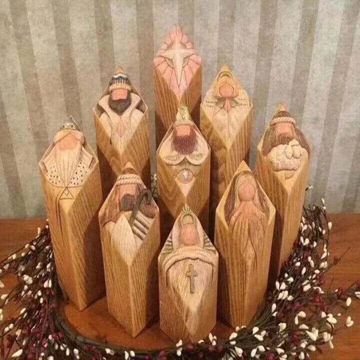 9 Stück Himmels-Krippenbaum-Säulenstatuen