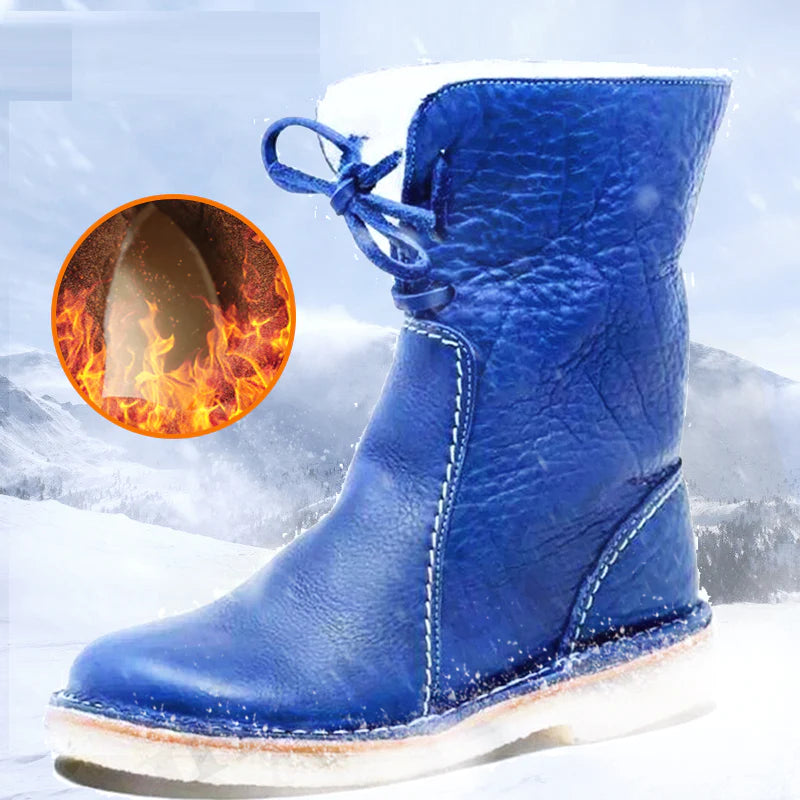 Damen Winter PU Warme Schnürstiefeletten