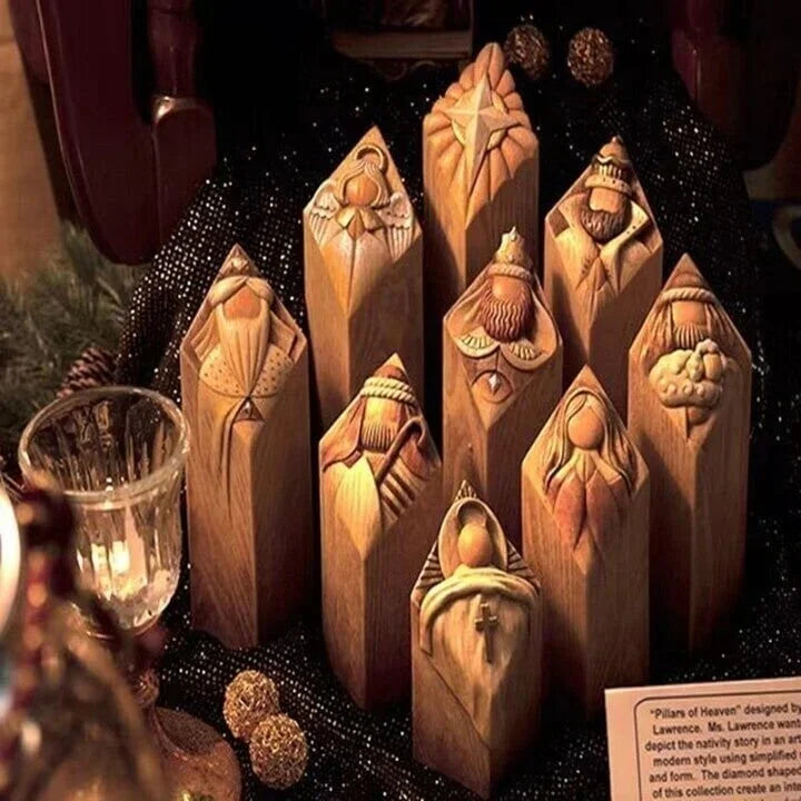 9 Stück Himmels-Krippenbaum-Säulenstatuen